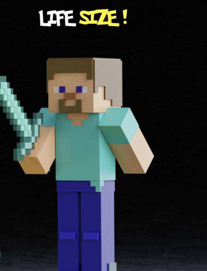 Large 1:1 3ft steve minecraft full size life size bust statue figure by 3dCurioPrints