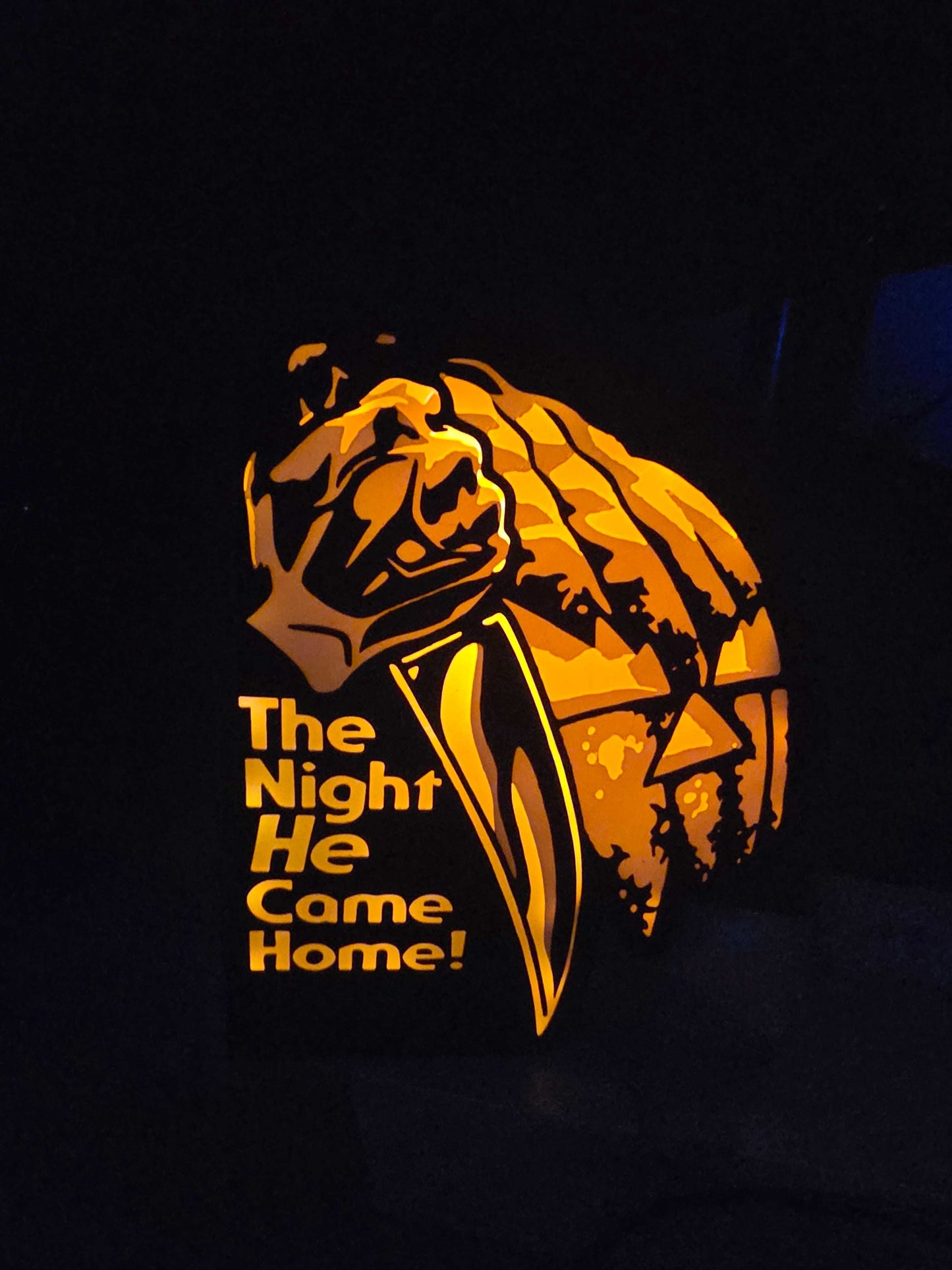 Halloween Michael Myers with jack-o'-lantern on white background and LED lightbox