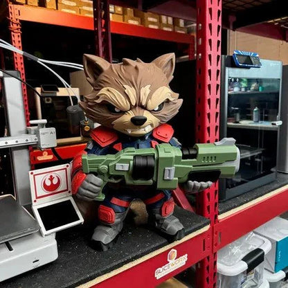 22-inch life-size Rocket prop from Guardians of the Galaxy with navy blue suit and orange accents
