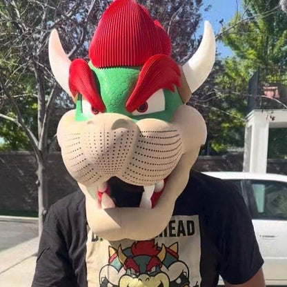 Bowser mask helmet with magnets, one-size standard cosplay prop inspired by Mario