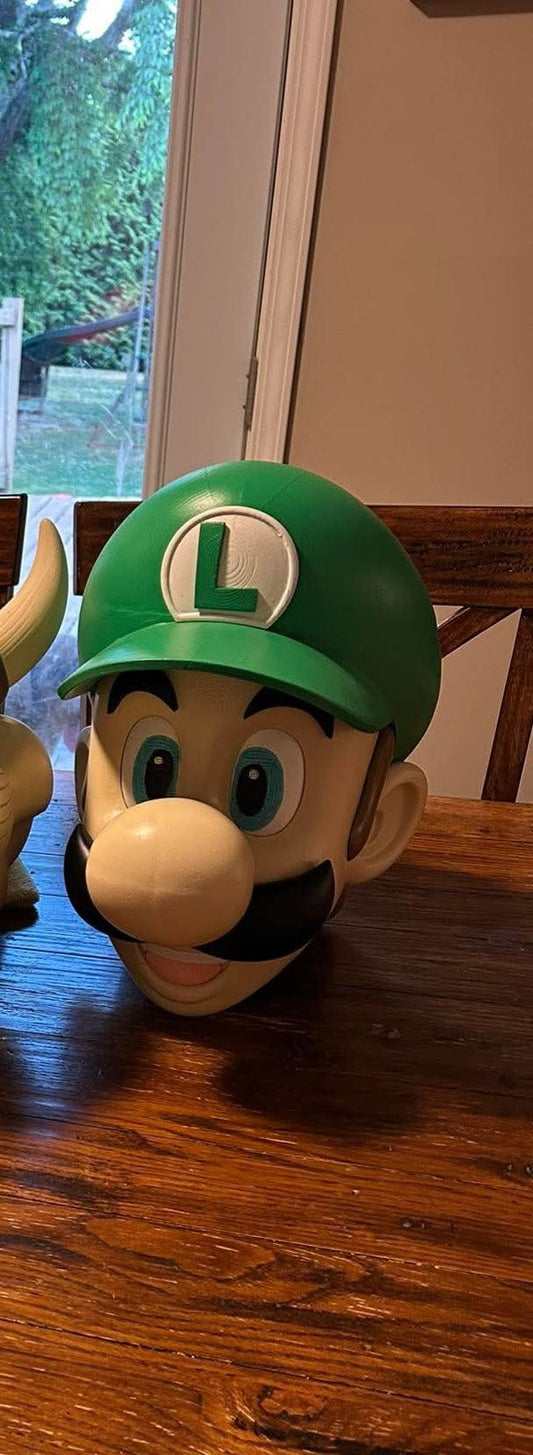 Luigi helmet mask with magnets showing size and design options