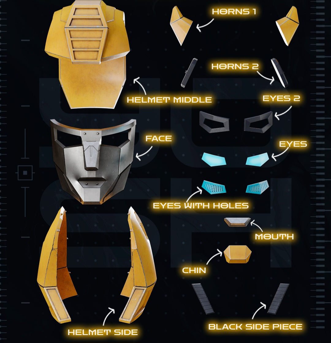 Transformers Bumblebee G1 helmet for heads up to 24 inches detailed design