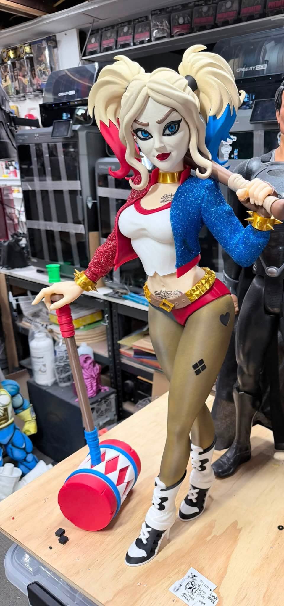 24-inch 2 feet Harley Quinn figure with bat and mallet glued on your end