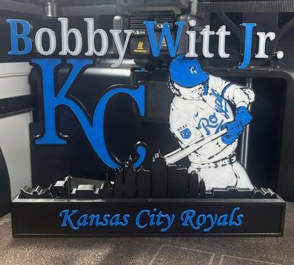 All sports 10-inch nameplate featuring NFL, NBA, MLB athletes like Kobe, Jordan, LeBron, Curry, Ohtani, and Brady for personalized sports fan display
