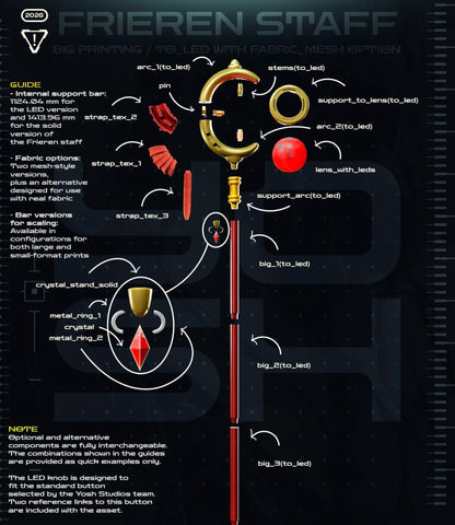 Red opaque Frieren staff cosplay prop for Beyond Journey's End convention photos