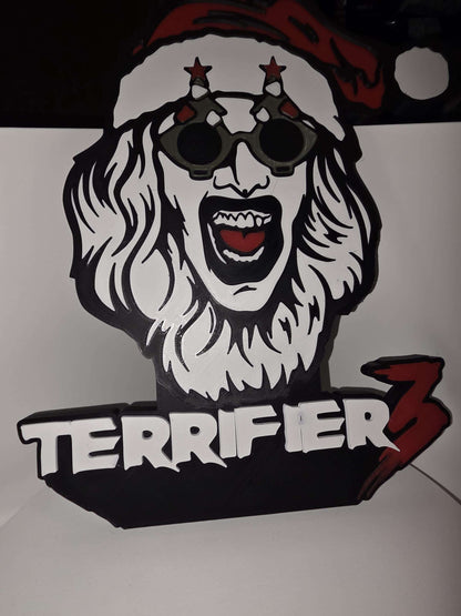 10" terrifier art the clown santa suit logo smaller head with logo horror halloween by 3dCurioPrints