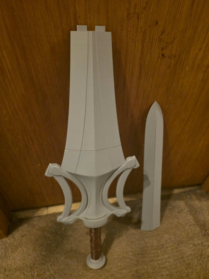 44-inch full-size Masters of the Universe He-Man sword kit in two pieces for snap-and-glue assembly