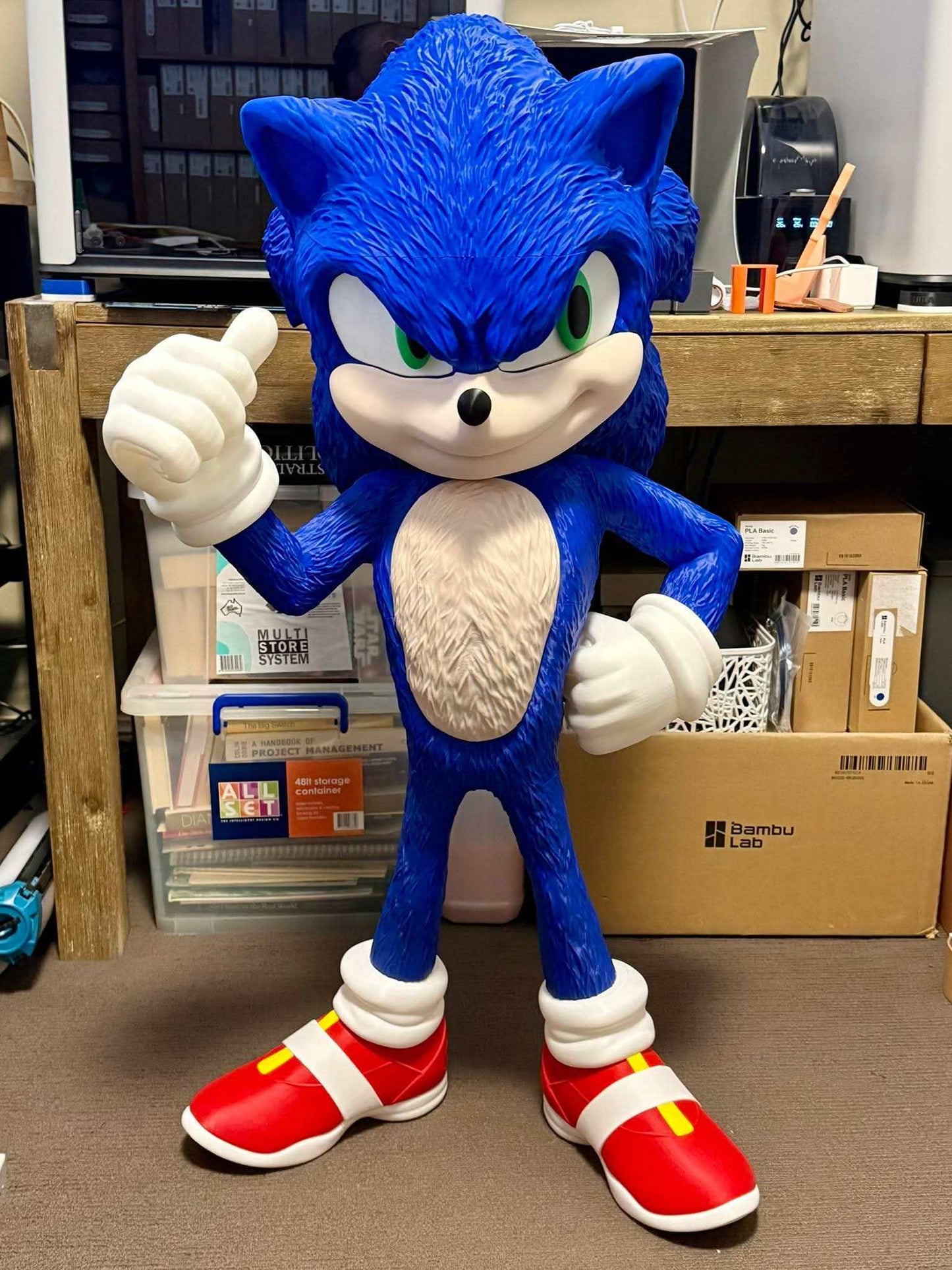 Life-size 36 inch tall blue Sonic the Hedgehog statue detailed 3D printed figure