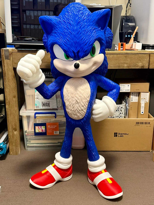 Life-size 36 inch tall blue Sonic the Hedgehog statue detailed 3D printed figure