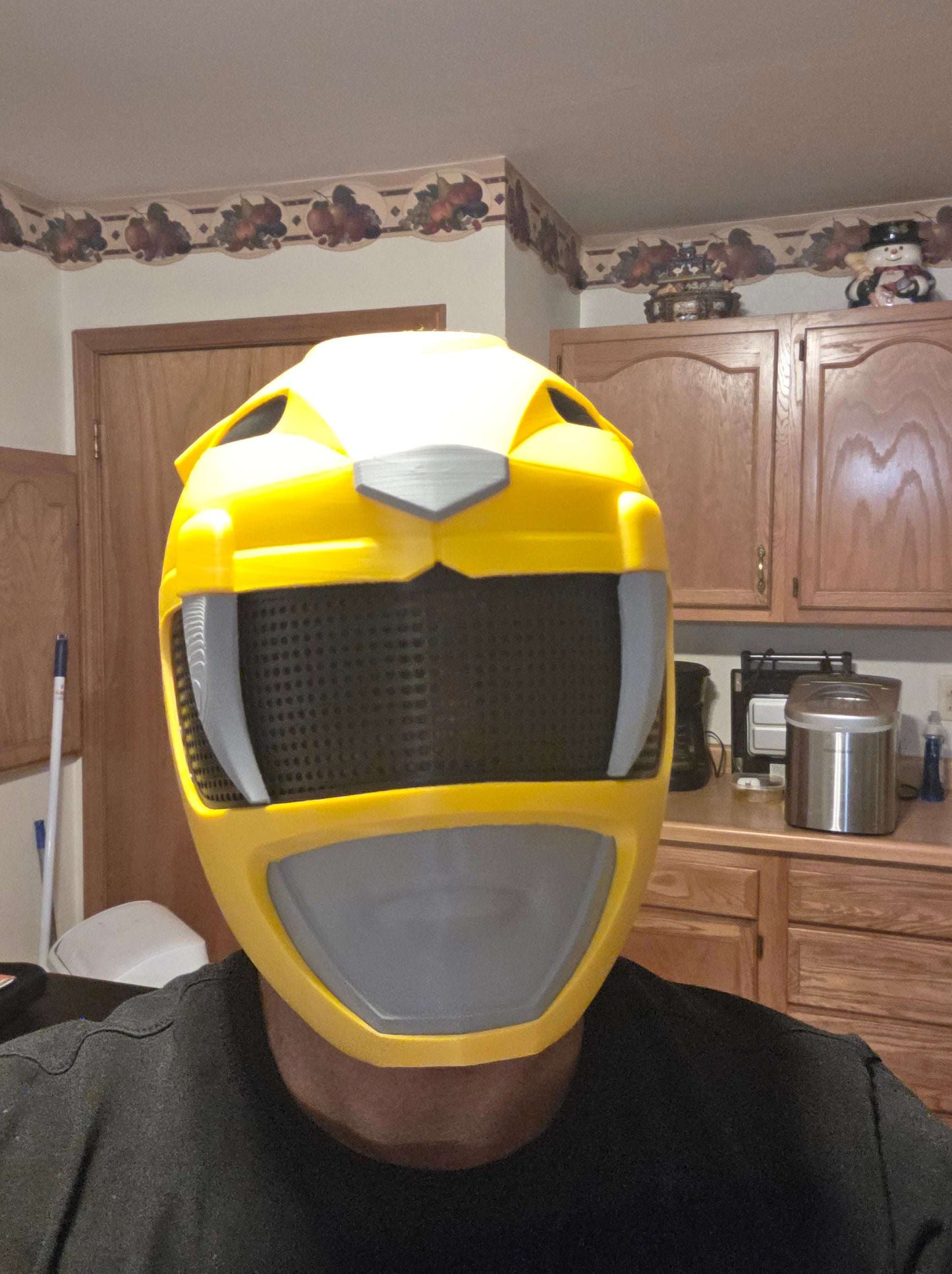 Yellow Power Ranger helmet mask with magnets, one size fits heads up to 24 inches