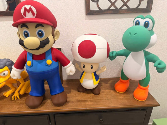 Mario huge lot with 27-inch Mario, 27-inch Yoshi, and 20-inch Toad display figures