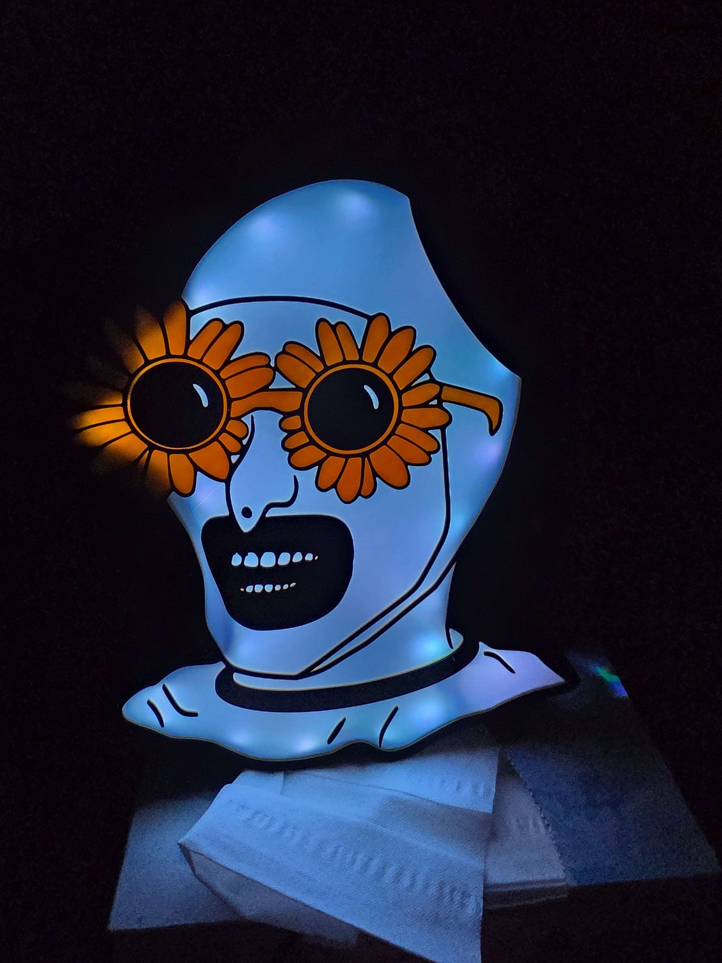 10-inch Terrifier Art the Clown lightbox with sunflower design and ONN LED remote