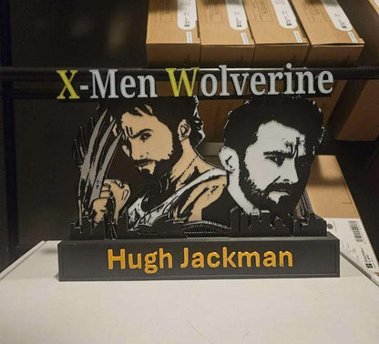 Superhero 10-inch nameplate wall art featuring Wolverine, Spider-Man, Iron Man, and Deadpool for desk or wall display