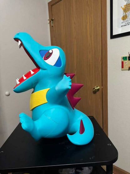 Life-size 18-inch anime Pokemon #0158 Totodile statue with authentic design and handcrafted details by 3dCurioPrints