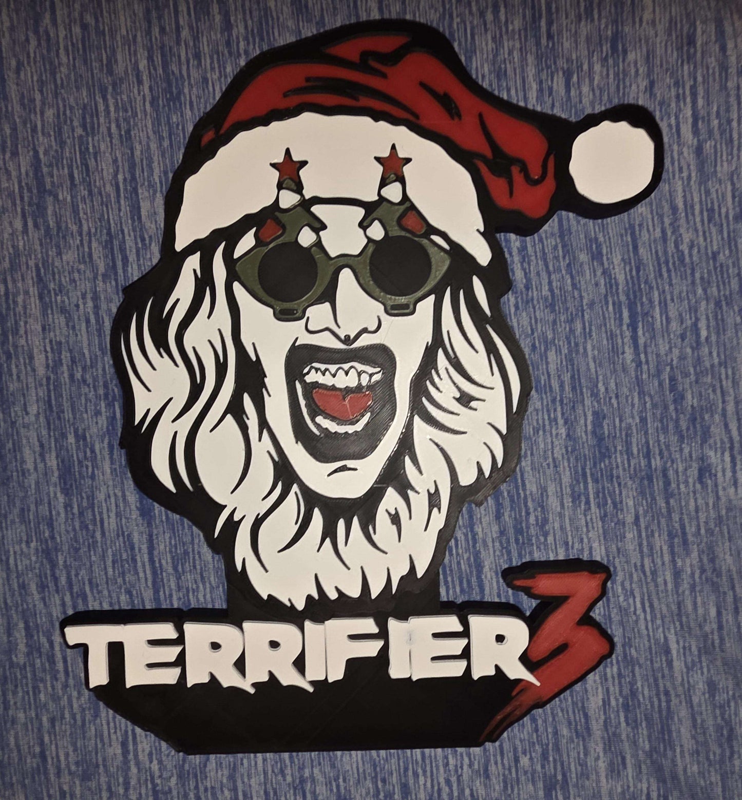 10" terrifier art the clown santa suit logo smaller head with logo horror halloween by 3dCurioPrints