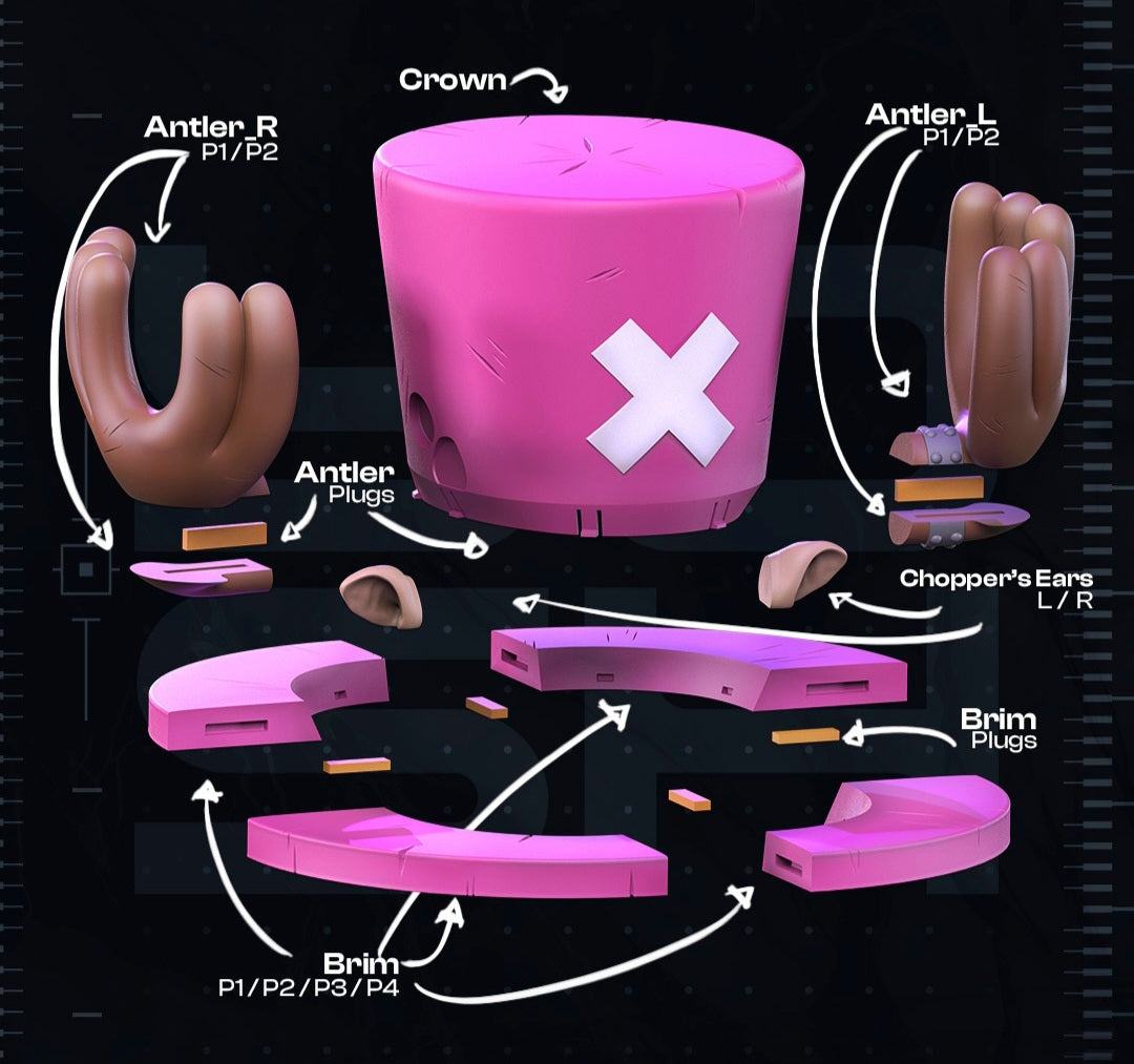 One Piece Chopper cosplay hat by 3dCurioPrints fitting heads up to 24 inches for anime conventions and cosplay