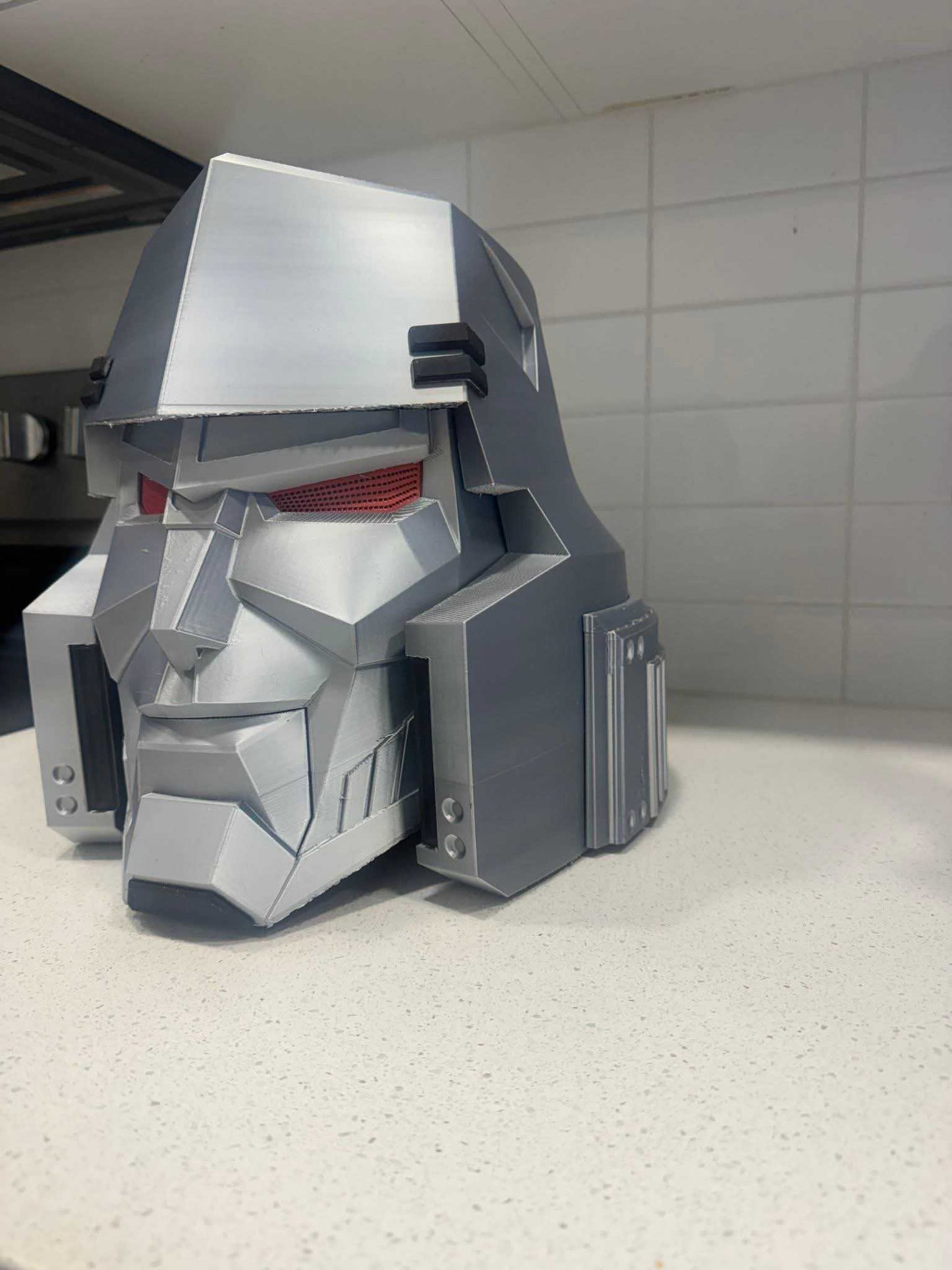 Megatron G1 grey helmet mask inspired by classic Transformers for cosplay and collectors