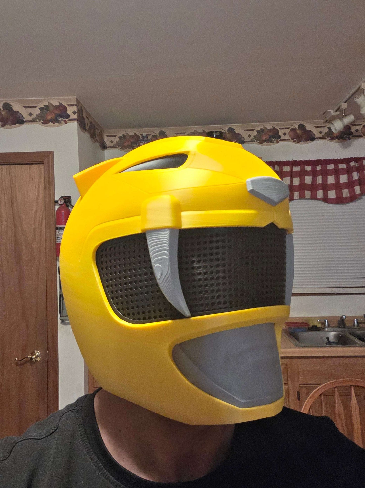 Yellow Power Ranger helmet mask with magnets fitting heads up to 24 inches