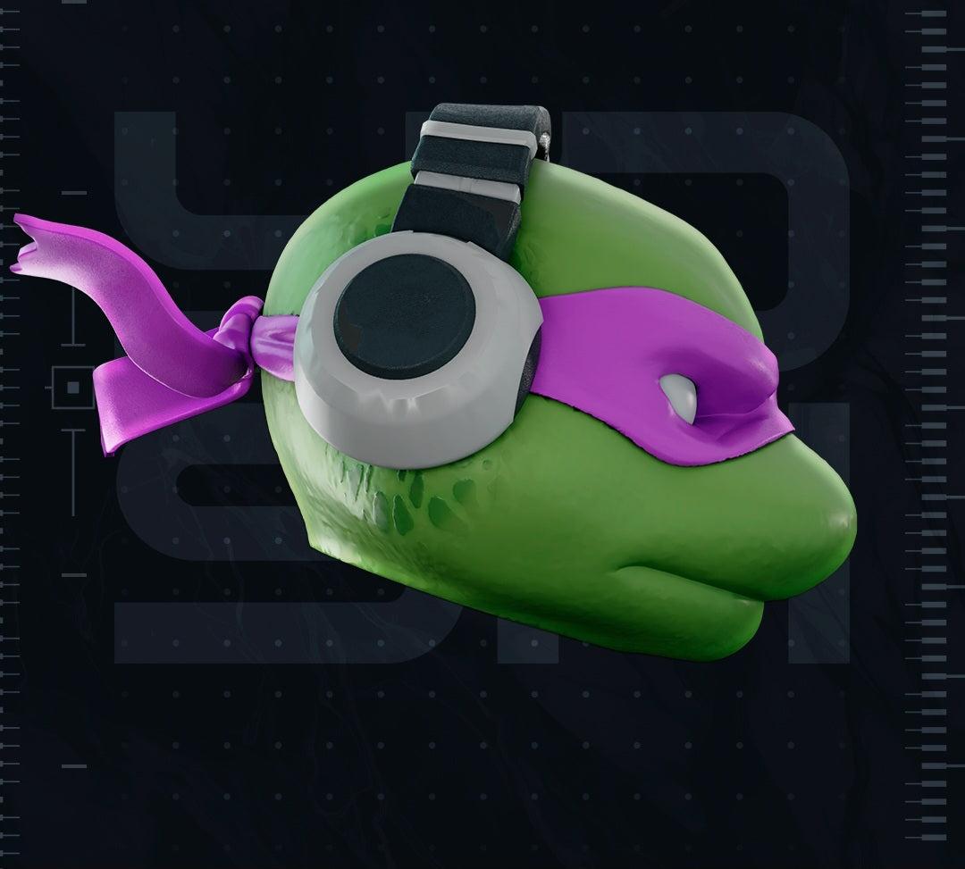 TMNT Donatello mask helmet with built-in headphones fitting up to 24-inch heads for kids and adults