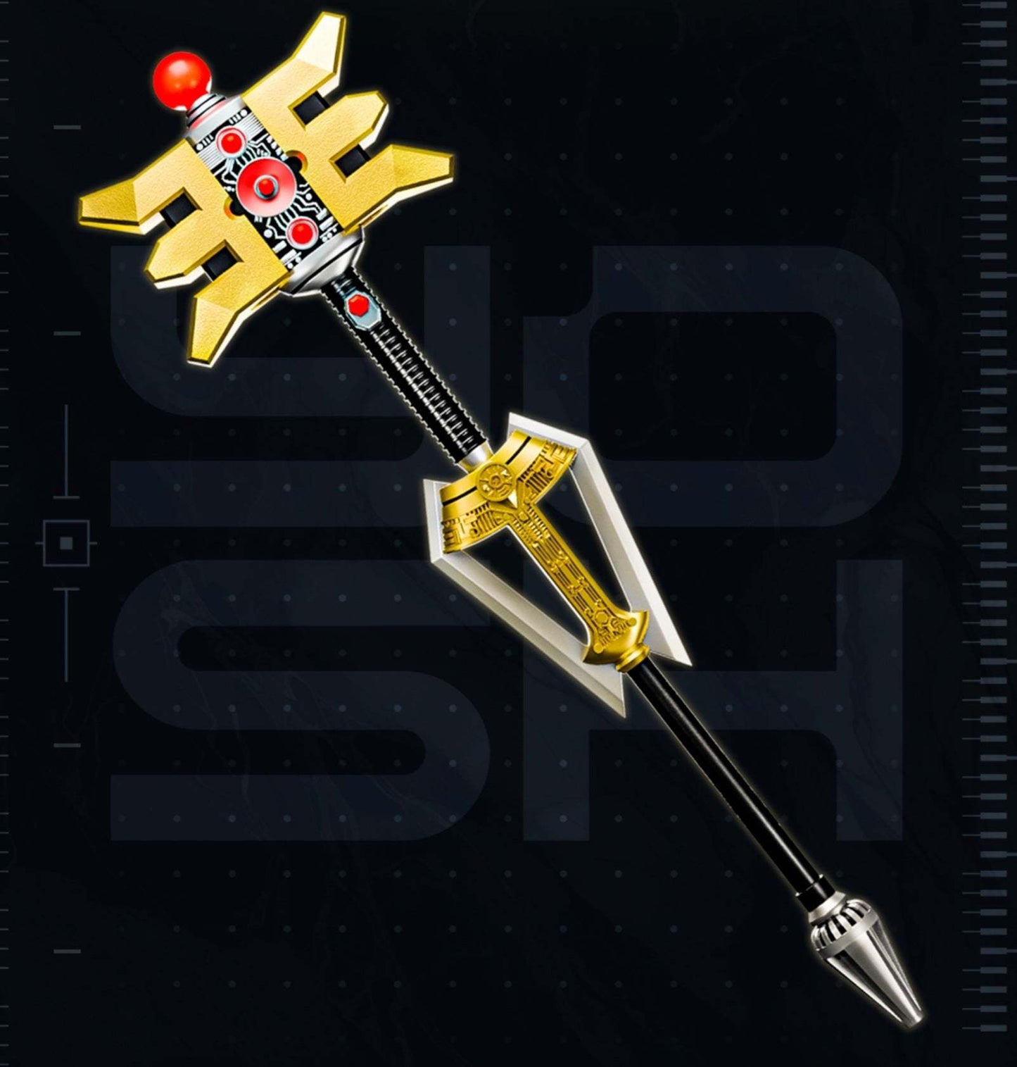 Golden Ranger Zeo Staff cosplay prop without LEDs or buttons, gold-colored long staff