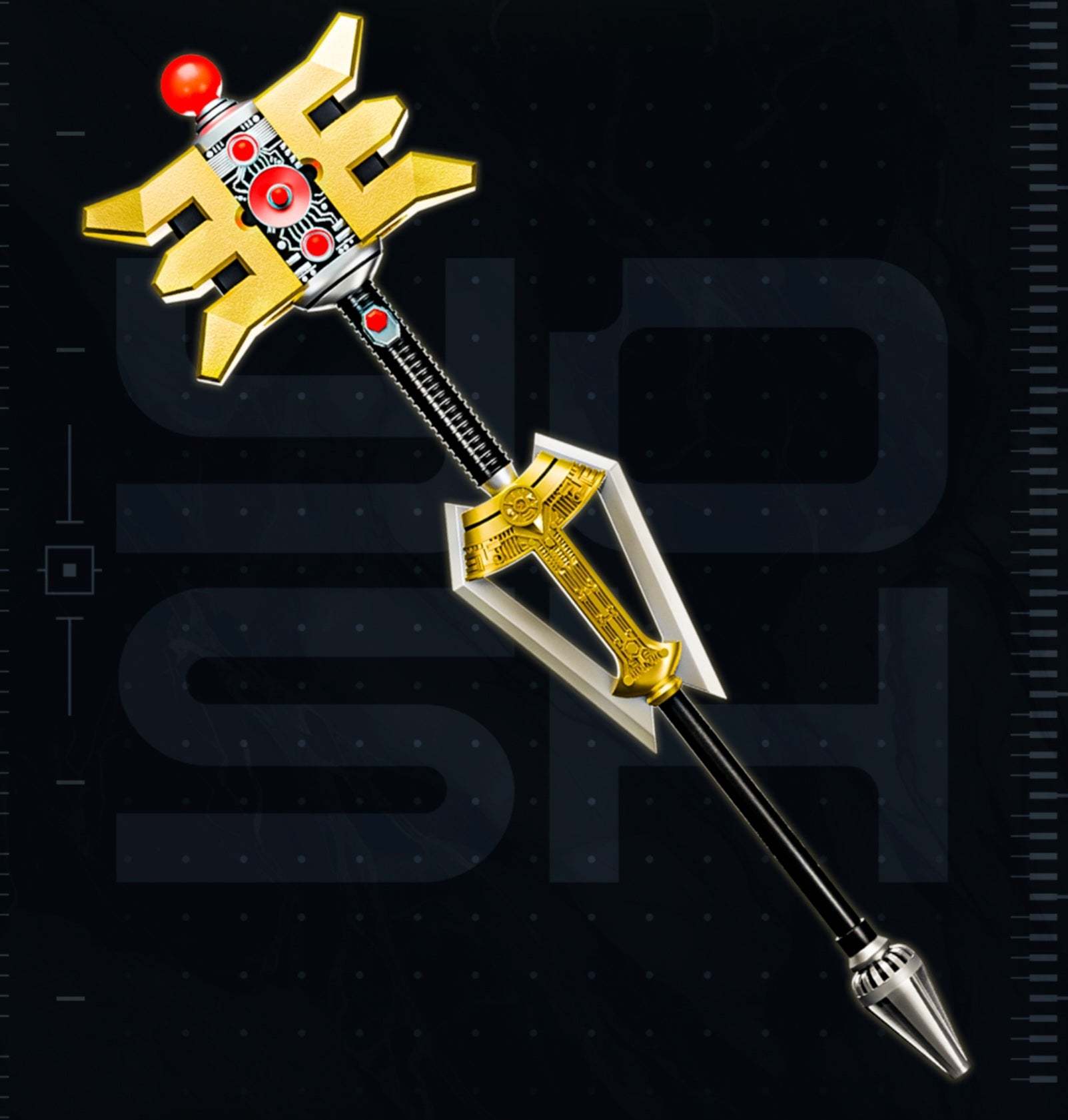 Golden Ranger Zeo Staff cosplay prop without LEDs or buttons, gold-colored long staff