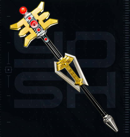 Golden Ranger Zeo Staff cosplay prop without LEDs or buttons, gold-colored long staff