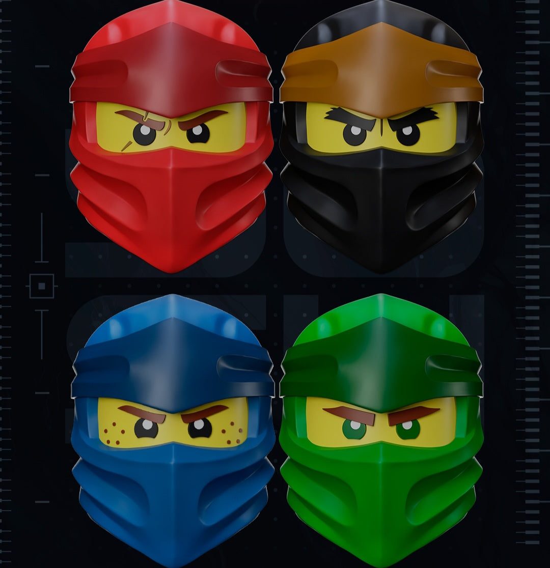 Lego Nijango GO Ninja Helmet in black, green, red, and blue, fits up to 24 inch heads