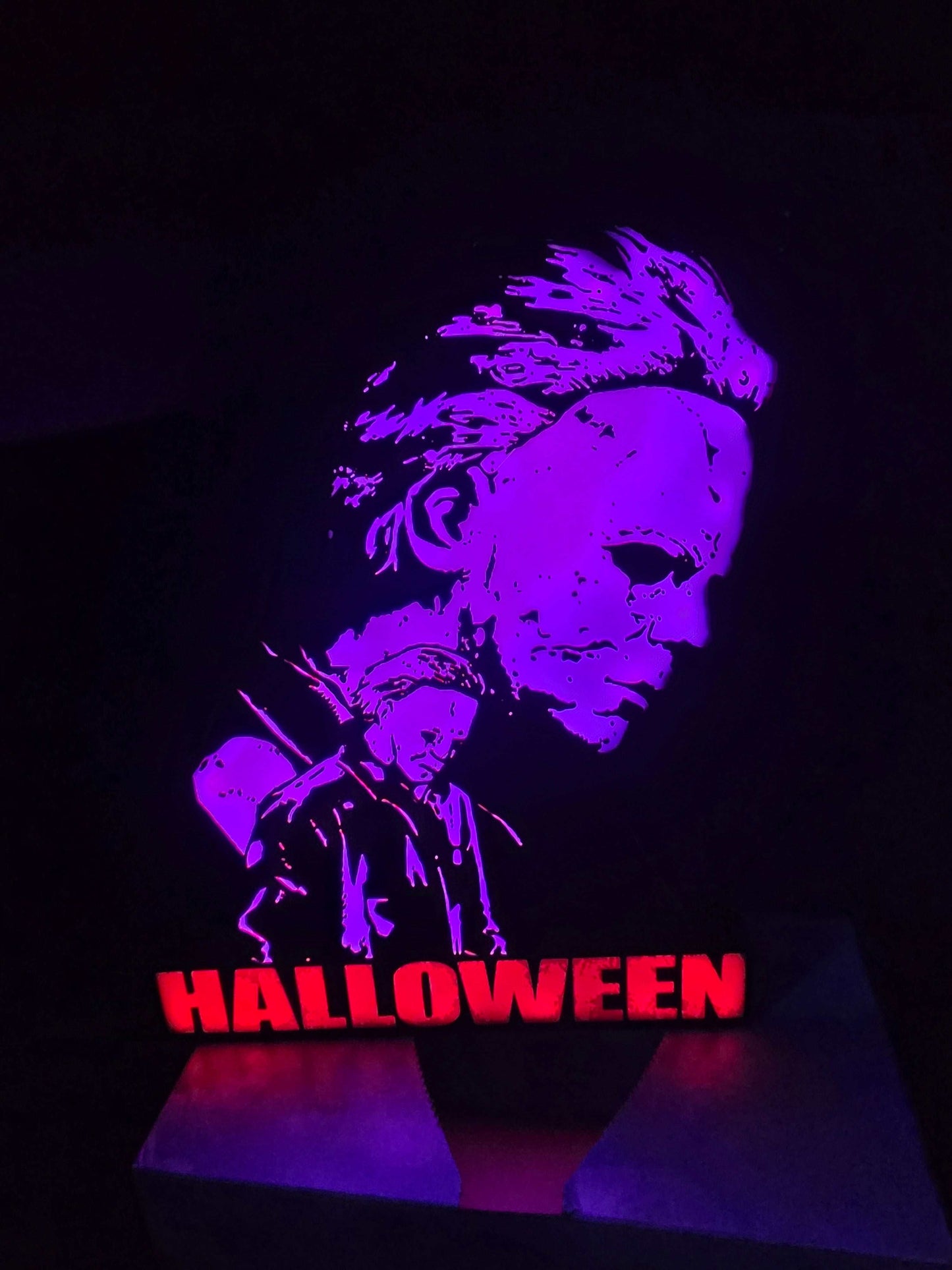 Halloween Michael Myers Rob Zombie lightbox illuminated by ONN LED creating eerie glow