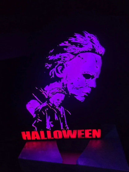 Halloween Michael Myers Rob Zombie lightbox illuminated by ONN LED creating eerie glow