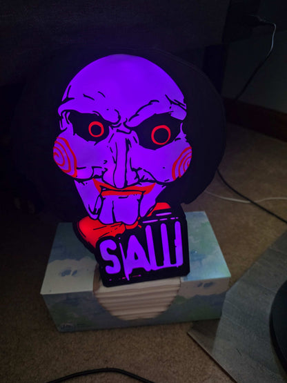 10-inch saw lightbox with horror icon motif illuminated by ONN LED and remote control