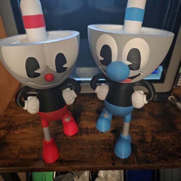 Large set of 2 10" cupman and mugman bust statue figure made to order by 3dCurioPrints