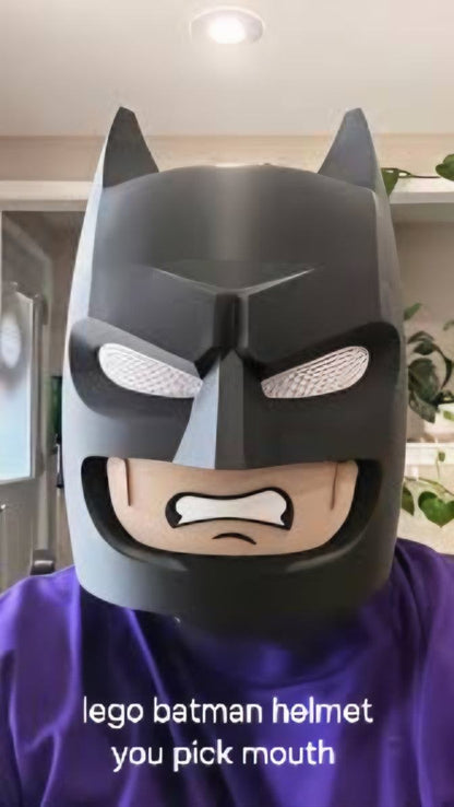 Full-size Lego vigilante mask with magnets for easy assembly