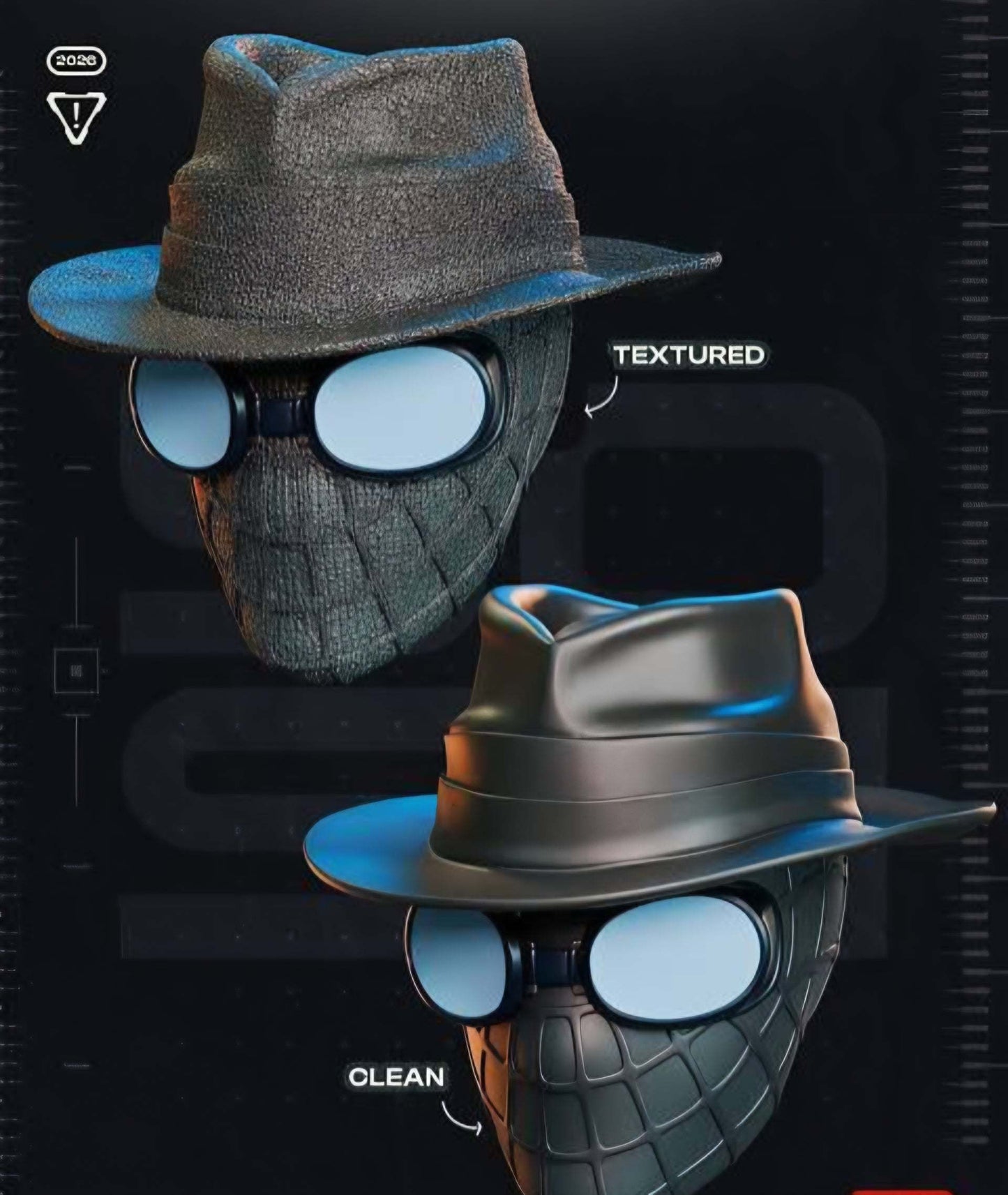 Spiderman noir mask with white goggles and black hat