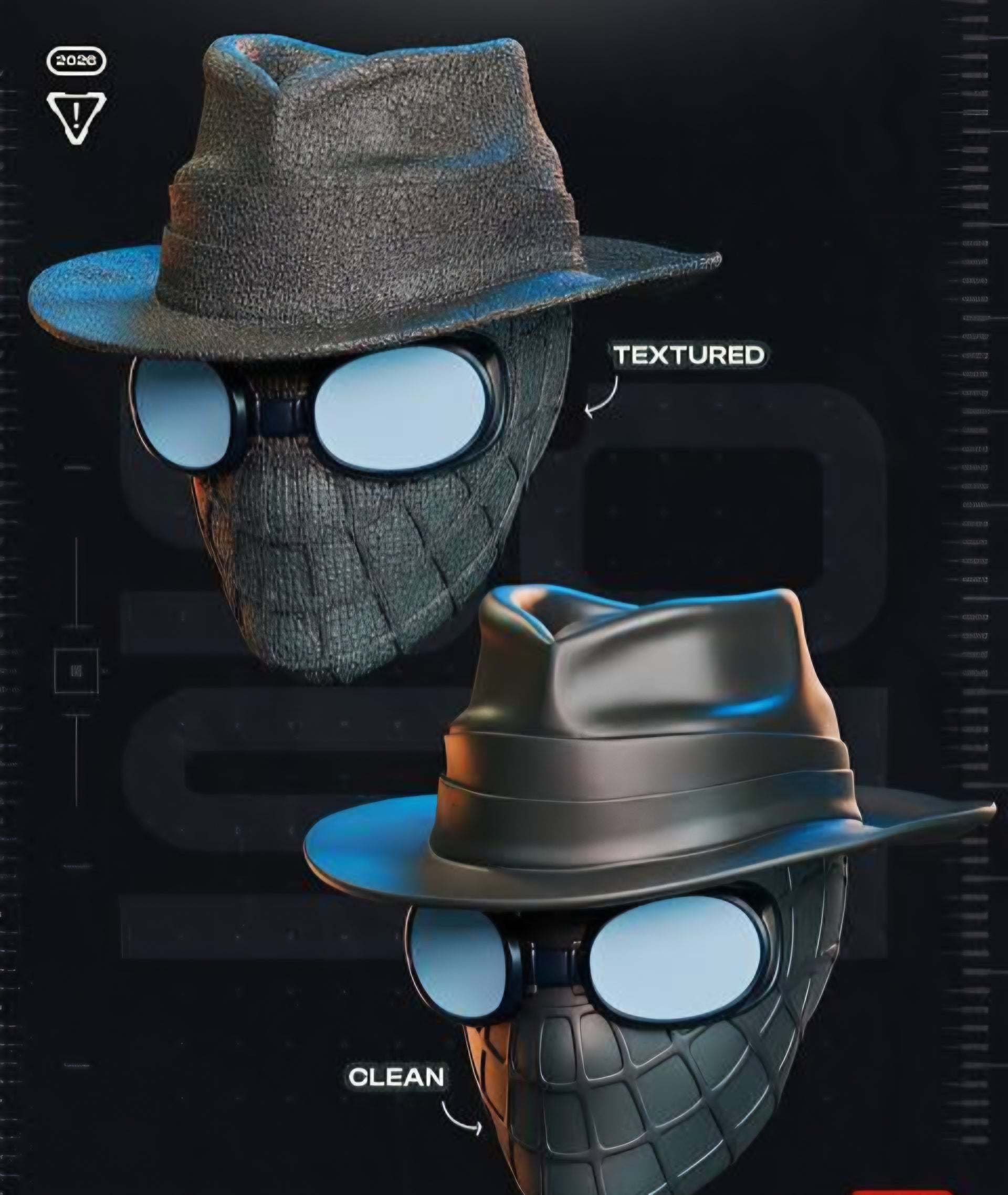Spiderman noir mask with white goggles and black hat
