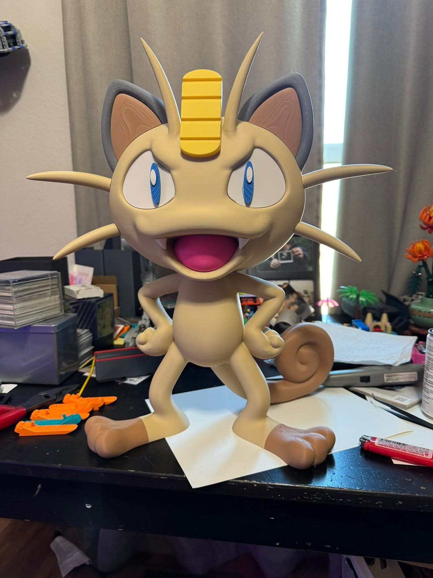 Full size 1ft 3in Pokemon Meowth bust statue with detailed facial features and life-size scale
