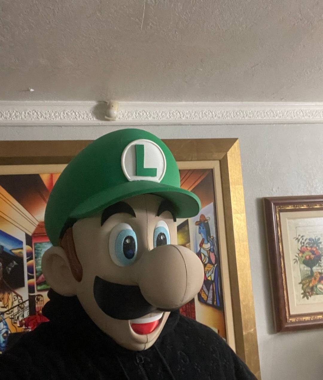 Luigi helmet mask with magnets fitting heads up to 24 inches for cosplay and photos