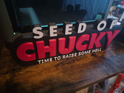 12x5 inch Seed of Chucky sign with horror-themed design for home decor and Halloween display