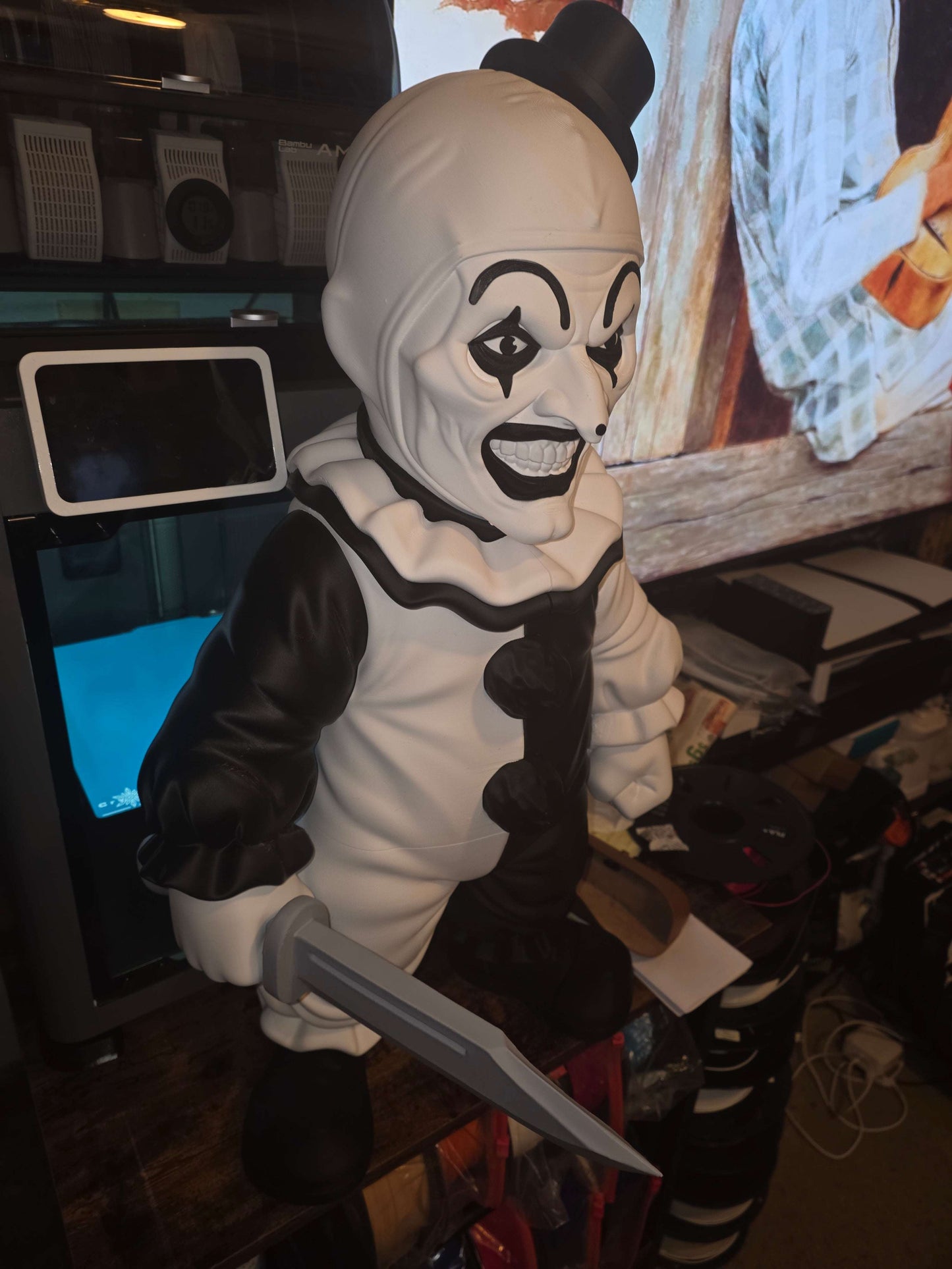 Large massive Terrifier 28-inch tall bust statue with 16x16 inch base, detailed horror collectible