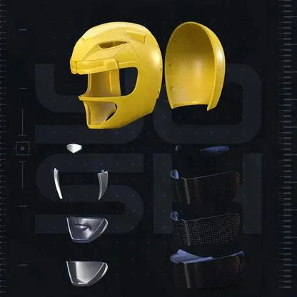 Yellow Power Ranger helmet mask with magnet design for cosplay and costume parties