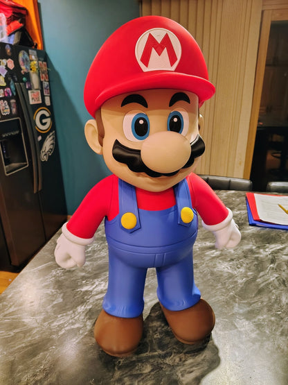 Large 1:1 27-inch Mario bust statue with red cap and bright overalls by 3D CurioPrints