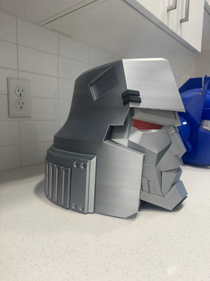 Megatron G1 grey helmet mask inspired by classic Transformers design for cosplay and collectors