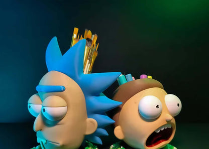 8" Rick head planter and 6.5" Morty head planter set with drainage holes for plants or pens
