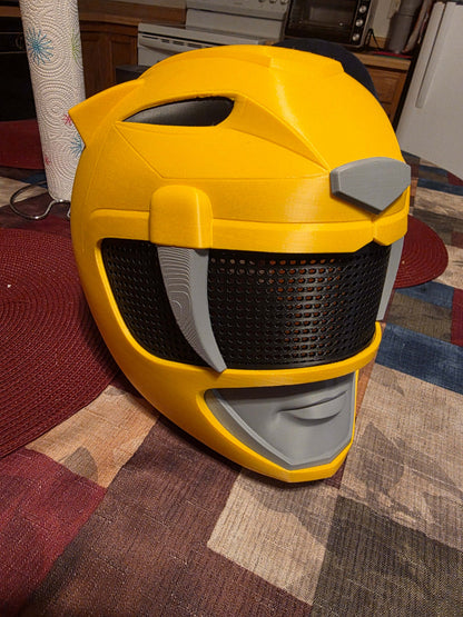 Yellow Power Ranger helmet mask with magnets for adjustable fit up to 24 inches head circumference