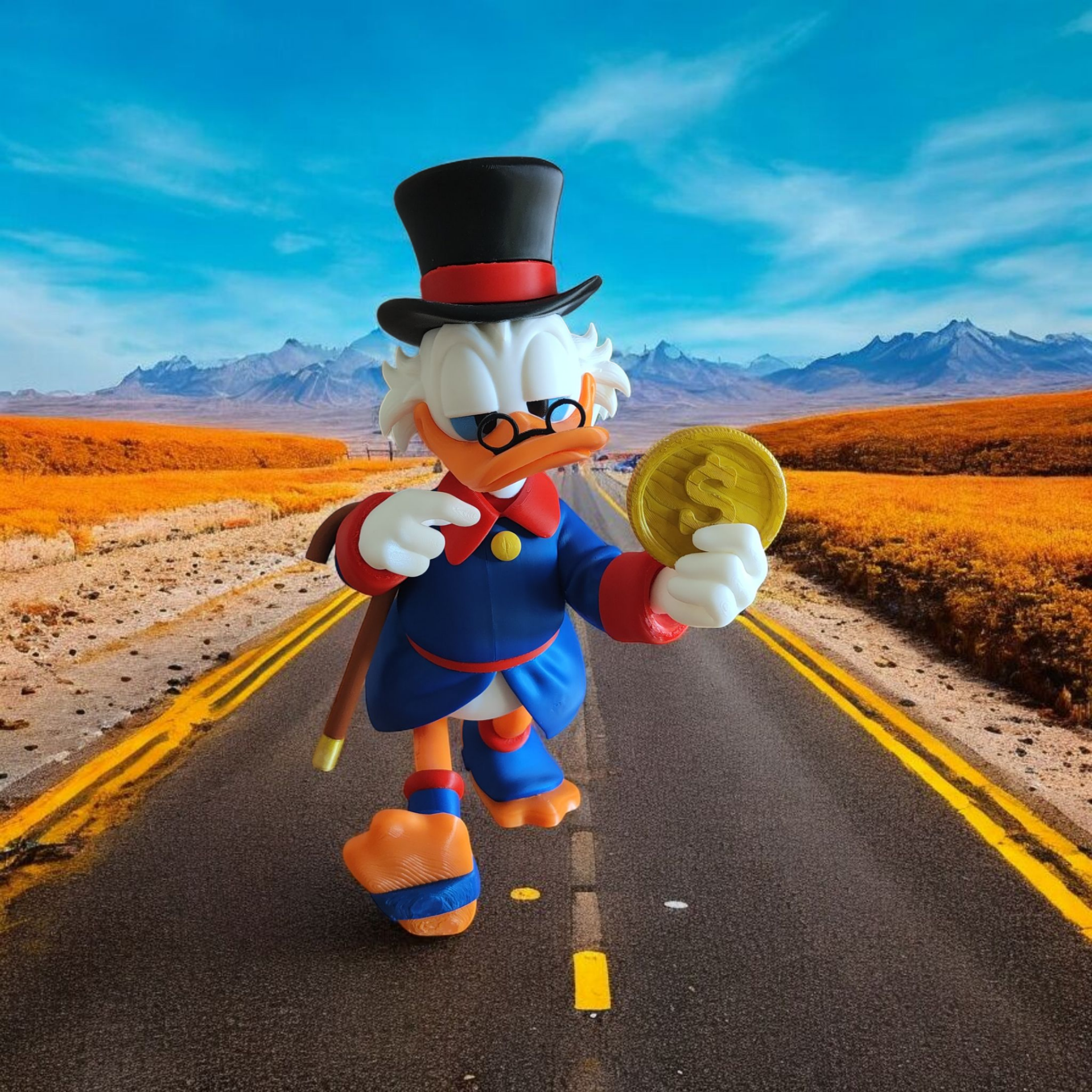 2ft 24" Scrooge mcduck cane and coin glued in on your side by 3dCurioPrints