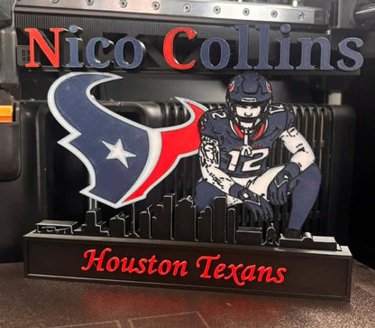 All sports 10-inch personalized nameplate featuring NFL, NBA, and MLB athletes like Kobe, Jordan, LeBron, Curry, Ohtani, and Brady