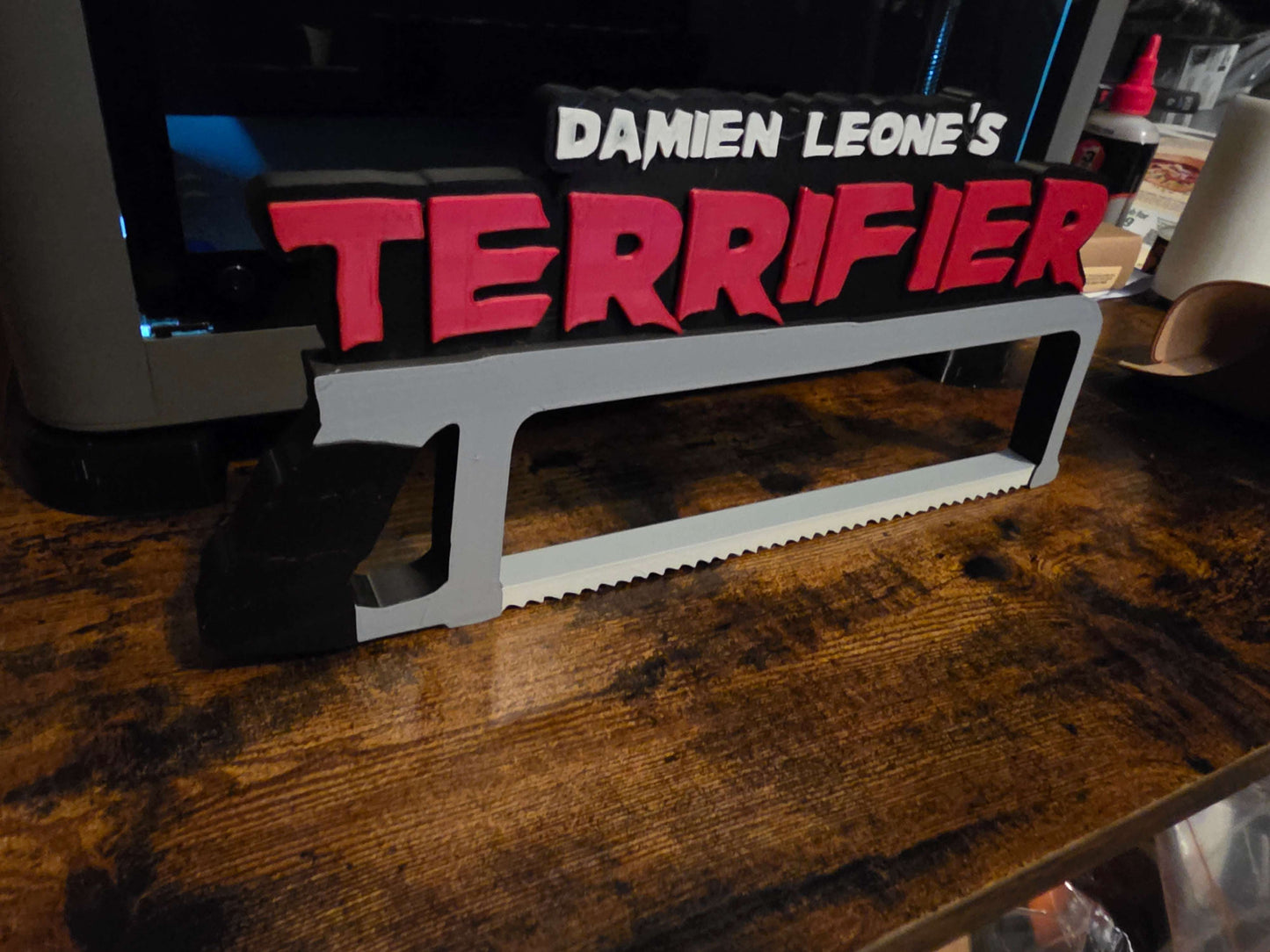 12 inch Terrifier horror logo prop white saw Art the Clown design