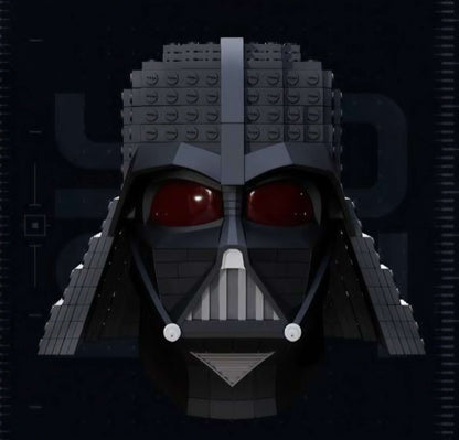 Three LEGO helmets featuring Mando, Darth Vader, and Stormtrooper, each one size fits all and sold individually