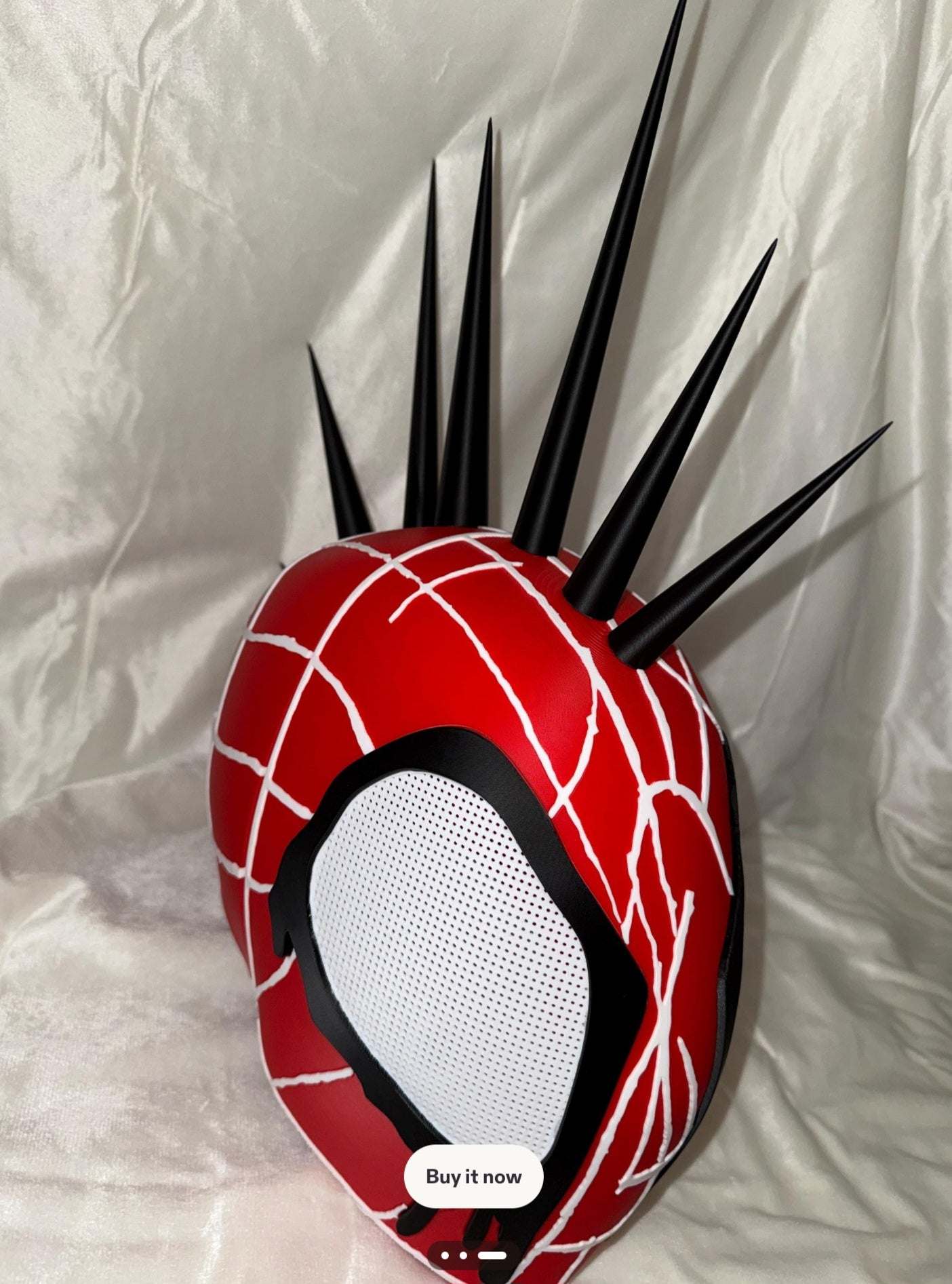 Spiderpunk helmet mask with magnetic spikes in black and white line colors