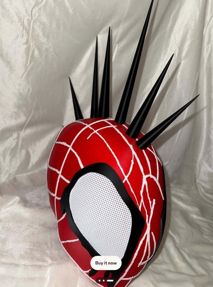Spiderpunk helmet mask with magnetic spikes in black and white line colors