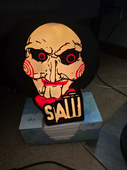 10-inch saw lightbox featuring a horror icon motif with ONN LED lighting and remote control